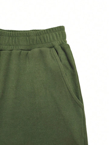 Plain Hooded Sweatshirt And Loose Fit Sports Set