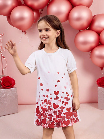 Playful Pals 1 Pc Valentine's Day Young Girls Heart Gradient Print Dress, Cute/Retro/Playful Basic Casual