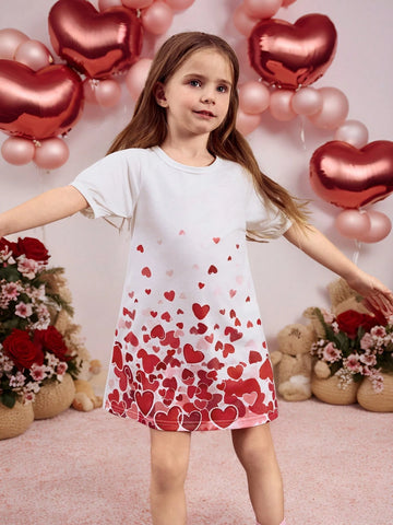 Playful Pals 1 Pc Valentine's Day Young Girls Heart Gradient Print Dress, Cute/Retro/Playful Basic Casual