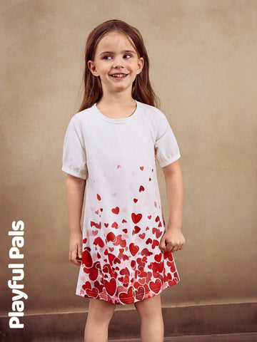 Playful Pals 1 Pc Valentine's Day Young Girls Heart Gradient Print Dress, Cute/Retro/Playful Basic Casual
