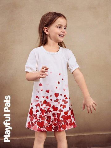 Playful Pals 1 Pc Valentine's Day Young Girls Heart Gradient Print Dress, Cute/Retro/Playful Basic Casual