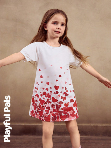 Playful Pals 1 Pc Valentine's Day Young Girls Heart Gradient Print Dress, Cute/Retro/Playful Basic Casual