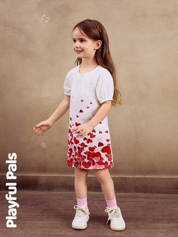 Playful Pals 1 Pc Valentine's Day Young Girls Heart Gradient Print Dress, Cute/Retro/Playful Basic Casual