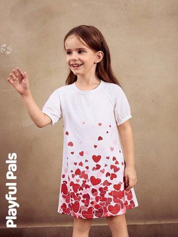 Playful Pals 1 Pc Valentine's Day Young Girls Heart Gradient Print Dress, Cute/Retro/Playful Basic Casual