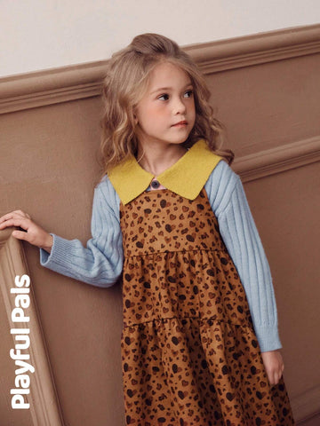 Young Girls Dresses Heart Leopard Print Splicing A-Line Cute/Vintage/Casual/Home/Outdoor Winter/Fall Outfits