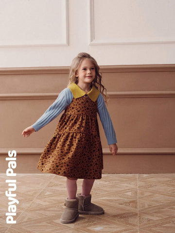 Young Girls Dresses Heart Leopard Print Splicing A-Line Cute/Vintage/Casual/Home/Outdoor Winter/Fall Outfits