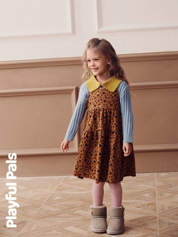 Young Girls Dresses Heart Leopard Print Splicing A-Line Cute/Vintage/Casual/Home/Outdoor Winter/Fall Outfits