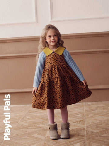 Young Girls Dresses Heart Leopard Print Splicing A-Line Cute/Vintage/Casual/Home/Outdoor Winter/Fall Outfits