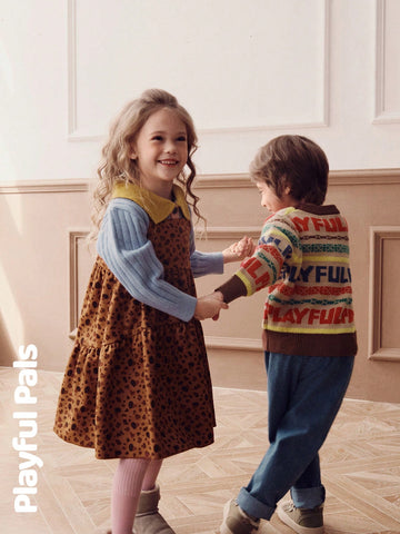 Young Girls Dresses Heart Leopard Print Splicing A-Line Cute/Vintage/Casual/Home/Outdoor Winter/Fall Outfits