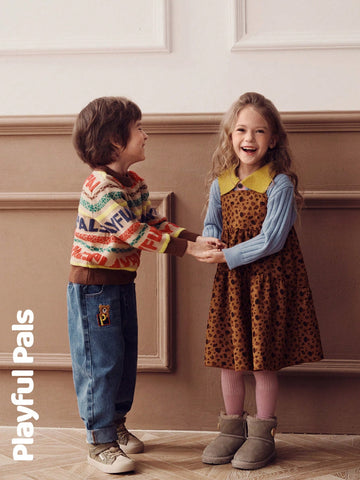 Young Girls Dresses Heart Leopard Print Splicing A-Line Cute/Vintage/Casual/Home/Outdoor Winter/Fall Outfits