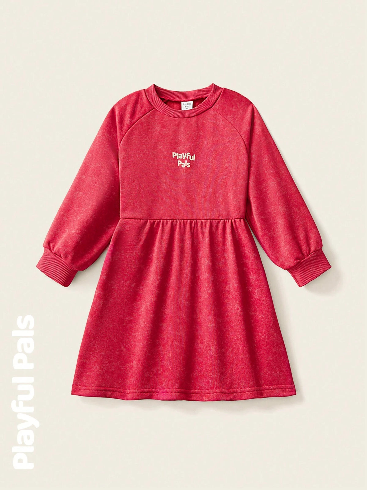 Playful Pals 1 Pc Young Girls Dresses Letter Slogan Wash Effect Cute/Retro/Casual/Home/Outdoor Winter/Fall Outfits Little Girl Clothes/Young Girl Fall Clothes