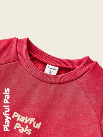 Playful Pals 1 Pc Young Girls Dresses Letter Slogan Wash Effect Cute/Retro/Casual/Home/Outdoor Winter/Fall Outfits Little Girl Clothes/Young Girl Fall Clothes