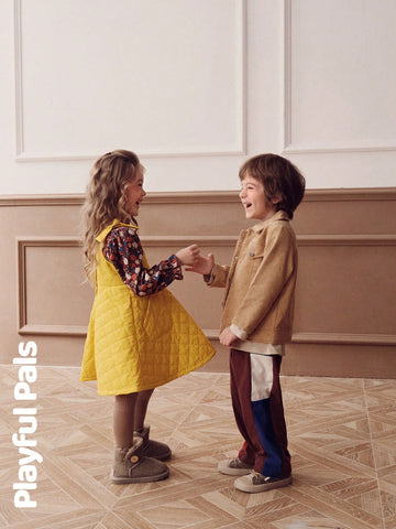 Playful Pals 1 Pc Young Girls Dresses Quilted Thick Fabric A-Line Cute/Vintage/Casual/Home/Outdoor Winter/Fall Outfits