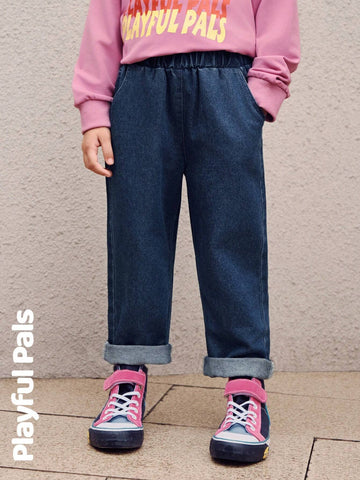Playful Pals 1 Pc Young Girls Jeans Heart Pocket Basic Casual Cute/Vintage/Casual/Outing Fall/Winter/Spring Suitable For School And Outdoor Play