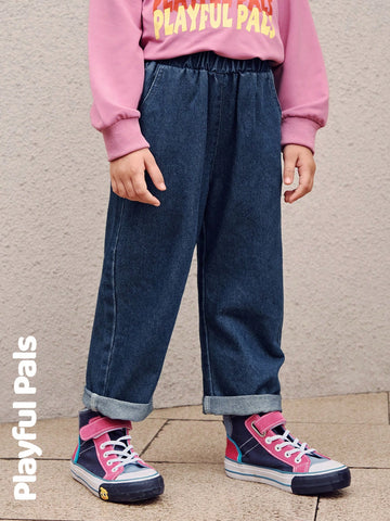 Playful Pals 1 Pc Young Girls Jeans Heart Pocket Basic Casual Cute/Vintage/Casual/Outing Fall/Winter/Spring Suitable For School And Outdoor Play