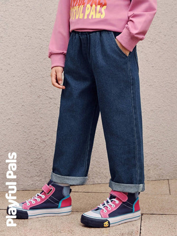 Playful Pals 1 Pc Young Girls Jeans Heart Pocket Basic Casual Cute/Vintage/Casual/Outing Fall/Winter/Spring Suitable For School And Outdoor Play