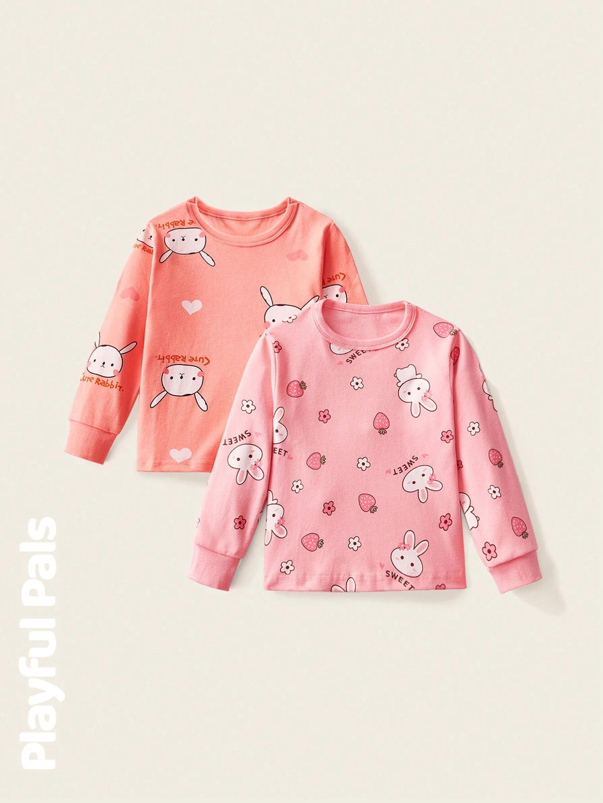 Playful Pals 1 Pc Young Girls Sweatshirts Rabbit Fun Cartoon Print Cute/Vintage/Casual/Home Spring/Summer