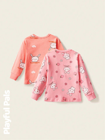 Playful Pals 1 Pc Young Girls Sweatshirts Rabbit Fun Cartoon Print Cute/Vintage/Casual/Home Spring/Summer