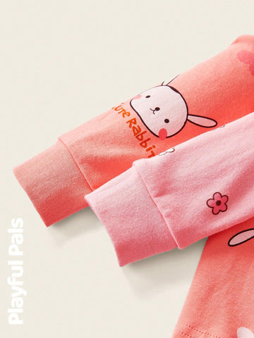 Playful Pals 1 Pc Young Girls Sweatshirts Rabbit Fun Cartoon Print Cute/Vintage/Casual/Home Spring/Summer