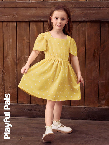 Playful Pals 1pc Girls Classic Polka Dot Hooded Sleeve Dress, Cute/Retro/Playful