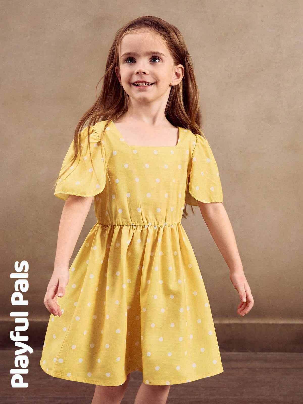 Playful Pals 1pc Girls Classic Polka Dot Hooded Sleeve Dress, Cute/Retro/Playful