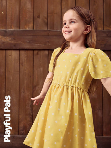 Playful Pals 1pc Girls Classic Polka Dot Hooded Sleeve Dress, Cute/Retro/Playful