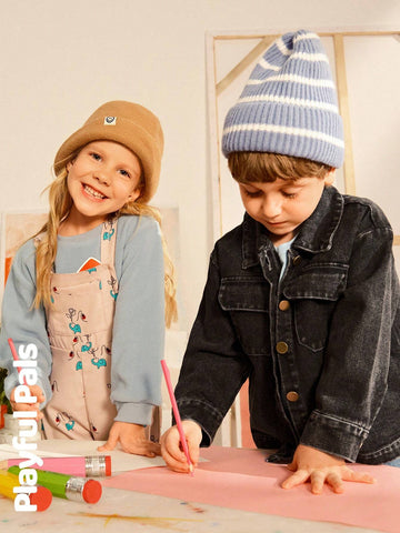 Playful Pals 1pc Unisex Cute/Retro/Casual/Back To School Cartoon Print Dungaree Overalls, Suitable For Young Girls And Boys