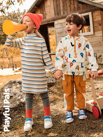 Playful Pals 1pc Young Girl Cute/Retro/Casual Striped Long Sleeve Straight Fitted Dress, Suitable For Home & Outing, Spring/Autumn/Winter