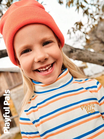 Playful Pals 1pc Young Girl Cute/Retro/Casual Striped Long Sleeve Straight Fitted Dress, Suitable For Home & Outing, Spring/Autumn/Winter