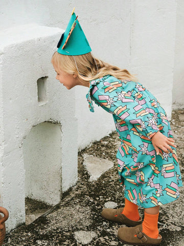 1pc Young Girl Cute/Vintage/Casual/Back To School Hand-Drawn Star Print/Peter Pan Collar/Ruffle Trim Long Sleeve A-Line Dress, Suitable For Home & Outdoor Play, Spring/Autumn/Winter