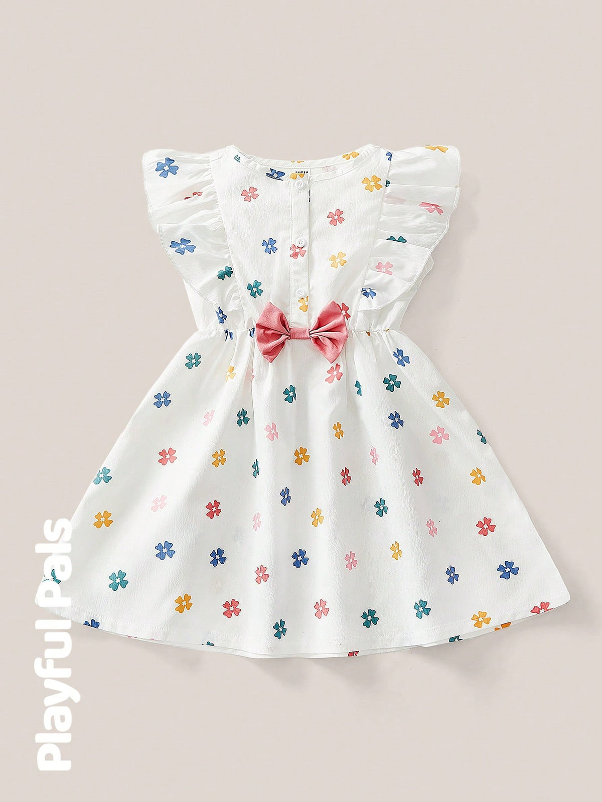 Playful Pals 1pc Young Girls Butterfly Ruffle Heart & Clover Print Dress, Cute/Retro/Fun, Casual Basic Wear For Any Occasion, Spring/Summer Outfits