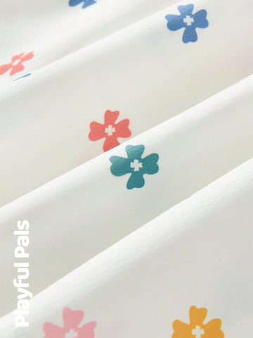 Playful Pals 1pc Young Girls Butterfly Ruffle Heart & Clover Print Dress, Cute/Retro/Fun, Casual Basic Wear For Any Occasion, Spring/Summer Outfits