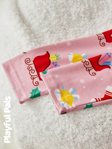 1pc Young Girls Cute/Retro/Funny/Cartoon Gift/Sled/Snowman Print Long Sleeve A-Line Dress, Christmas, Spring/Autumn/Winter