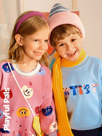 Playful Pals 1pc Young Girls Cute/Vintage/Casual/Back To School Palette/Art Pattern Long Sleeve Straight Dress With Matching Bag