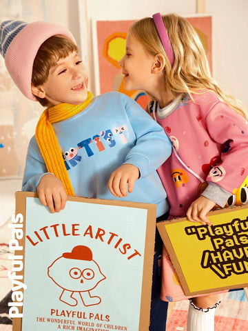 Playful Pals 1pc Young Girls Cute/Vintage/Casual/Back To School Palette/Art Pattern Long Sleeve Straight Dress With Matching Bag