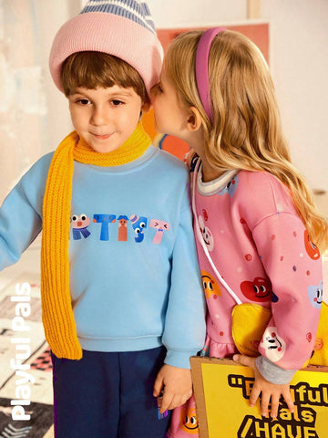 Playful Pals 1pc Young Girls Cute/Vintage/Casual/Back To School Palette/Art Pattern Long Sleeve Straight Dress With Matching Bag