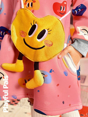 Playful Pals 1pc Young Girls Cute/Vintage/Casual/Back To School Palette/Art Pattern Long Sleeve Straight Dress With Matching Bag