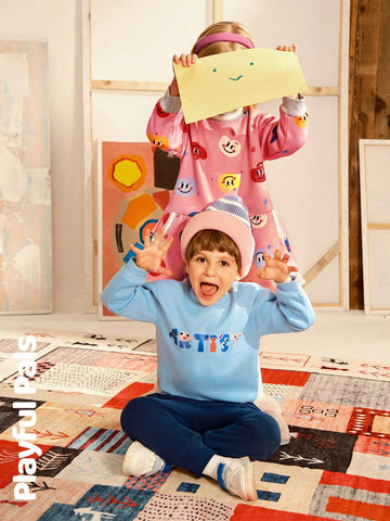 Playful Pals 1pc Young Girls Cute/Vintage/Casual/Back To School Palette/Art Pattern Long Sleeve Straight Dress With Matching Bag