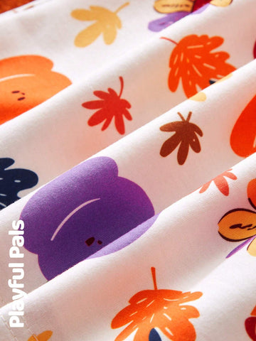 1pc Young Girls Cute/Vintage/Funny/Cartoon Turkey/Pumpkin/Maple Leaf Long Sleeve Sweatshirt Dress, Thanksgiving, Spring/Autumn/Winter