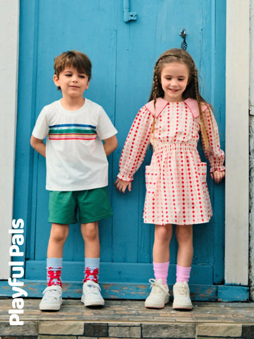 Playful Pals 1pc Young Girls Ruffle Collar, Reversible Collar, Color Block, Puff Sleeve, Heart, Trefoil, Quatrefoil Design Cute/Retro/Casual/Outdoor Basic Casual Any Occasion Dress