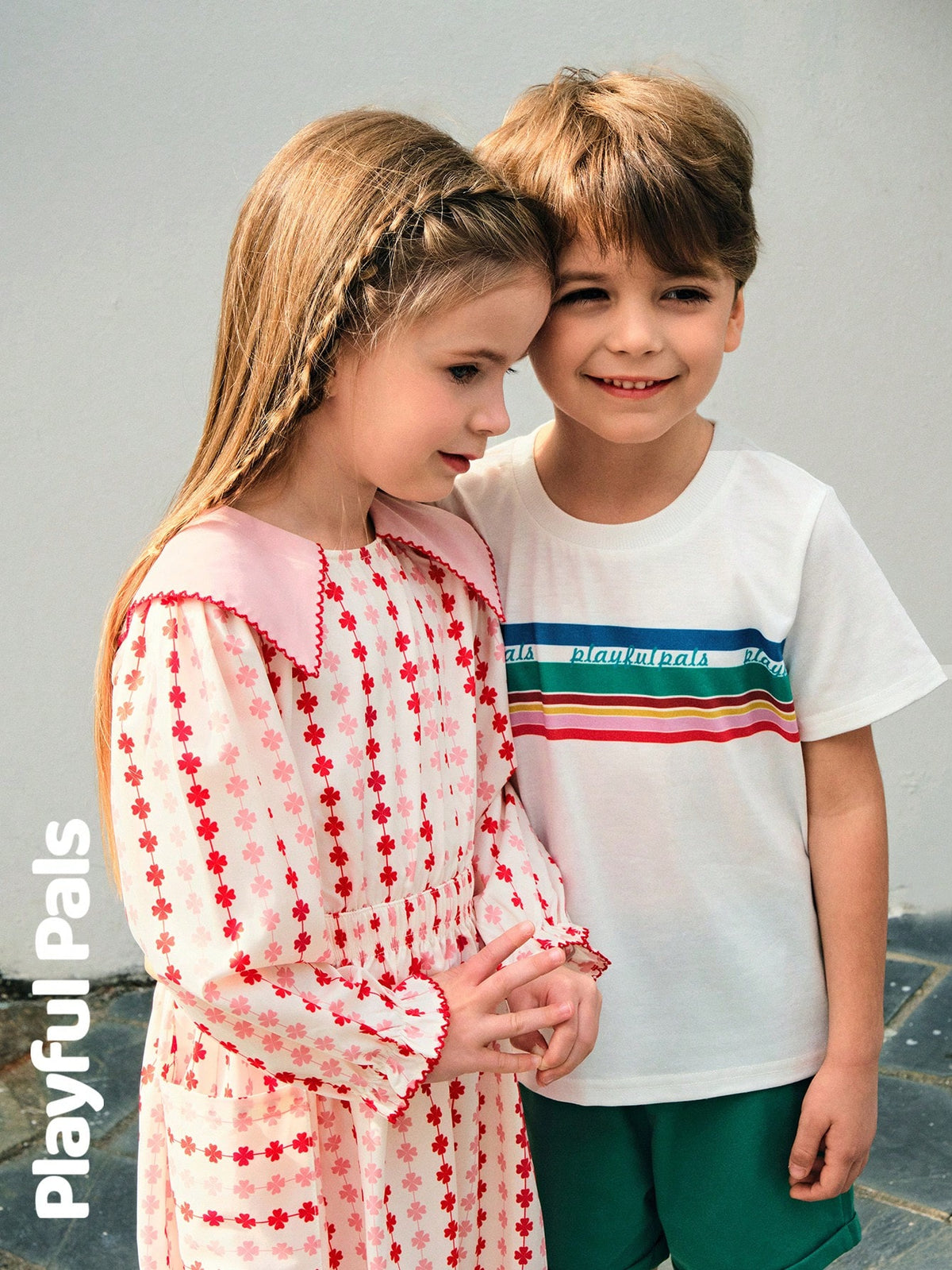 Playful Pals 1pc Young Girls Ruffle Collar, Reversible Collar, Color Block, Puff Sleeve, Heart, Trefoil, Quatrefoil Design Cute/Retro/Casual/Outdoor Basic Casual Any Occasion Dress