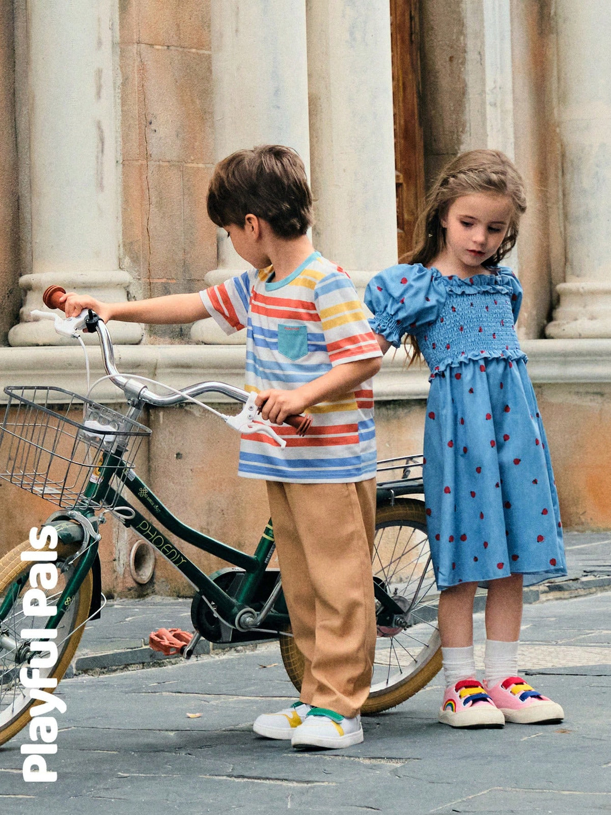Playful Pals 1pcs Young Girls Cute Animal Ladybug Denim Print Frill Trim Puff Sleeve Waist Design Fashion Dress Outfits