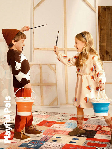 Playful Pals 2pcs Young Girls Cute/Retro/Casual/Back To School Fun Cartoon Long Sleeve A-Line Dress With Scarf