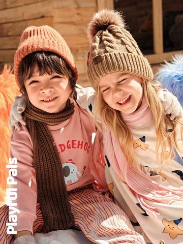 Playful Pals Girls Young Girl Autumn/Winter Star & Moon Print Round Neck Long Sleeve Loose Retro Elegant Floral Lace Decorated Warm Fleece Lining Dress