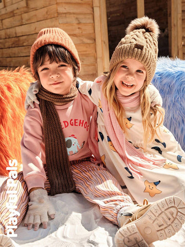 Playful Pals Girls Young Girl Autumn/Winter Star & Moon Print Round Neck Long Sleeve Loose Retro Elegant Floral Lace Decorated Warm Fleece Lining Dress