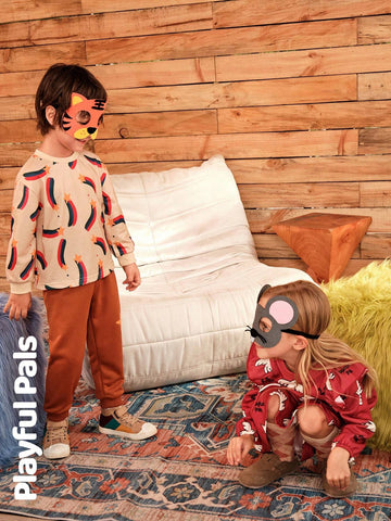 Playful Pals Young Girl Print Round Neck Long Sleeve Loose Retro Floral Trimmed Warm Lined Dress, Winter New Arrival