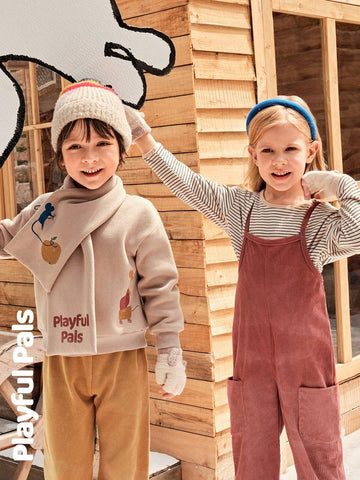 Playful Pals Young Girl Solid Color Pocket Loose Casual Jumpsuit With Straps, Autumn