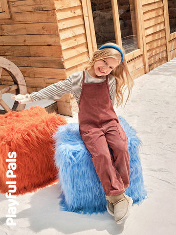 Playful Pals Young Girl Solid Color Pocket Loose Casual Jumpsuit With Straps, Autumn