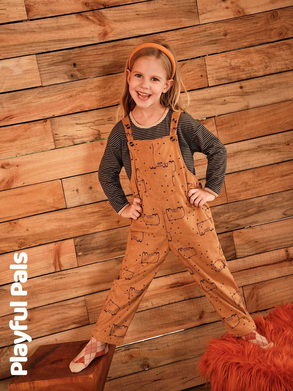 Playful Pals Young Girl Wide Strap All-Over Print Casual Jumpsuit