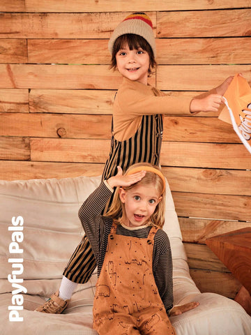 Playful Pals Young Girl Wide Strap All-Over Print Casual Jumpsuit